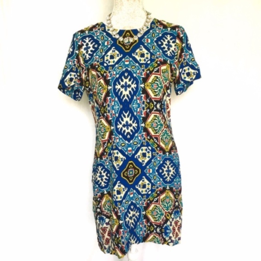 Fifteen Twenty // Blue Ikat Print Mini Shirt Dress dr1
